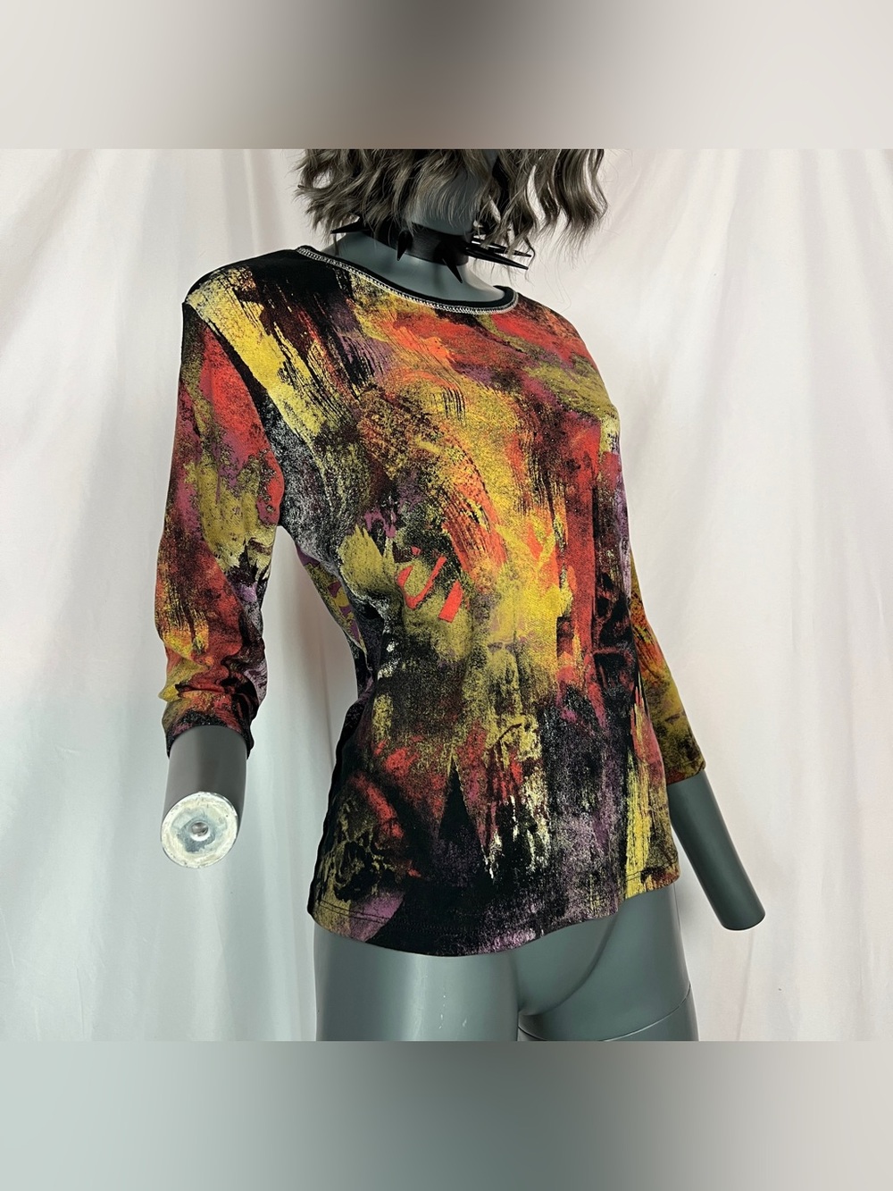 Vintage Y2K Vibrant Abstract Fall Foliage Rhinestone Long Sleeve Shirt